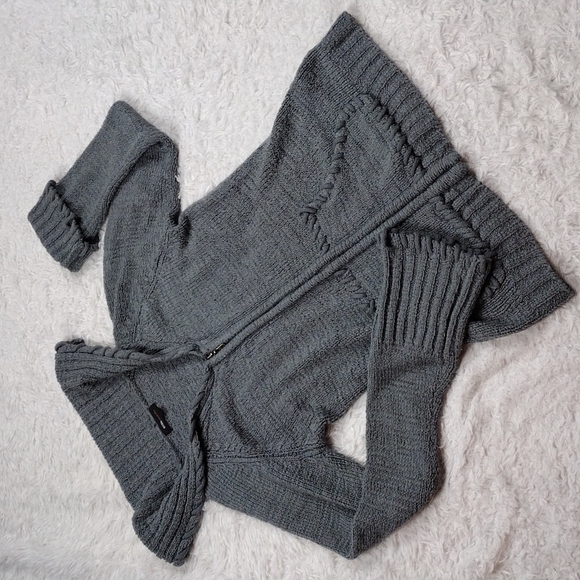 Bcbgmaxazria Gray Shawl Collar Long Sleeve Zipper Front Knit Cardigan Sweater - Picture 11 of 11